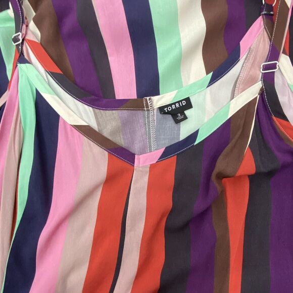 TORRID Trapeze Midi Dress Challis Stripe Size 2(18-20) Run smaller Side Pockets - Picture 4 of 6